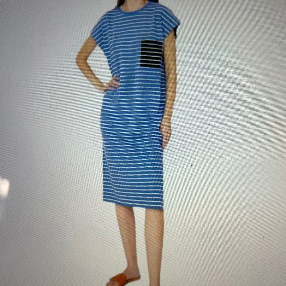 KULE Honor stripe midi dress in denim/white